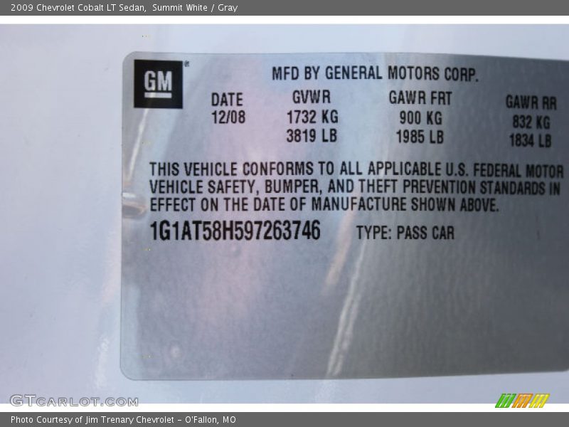 Summit White / Gray 2009 Chevrolet Cobalt LT Sedan