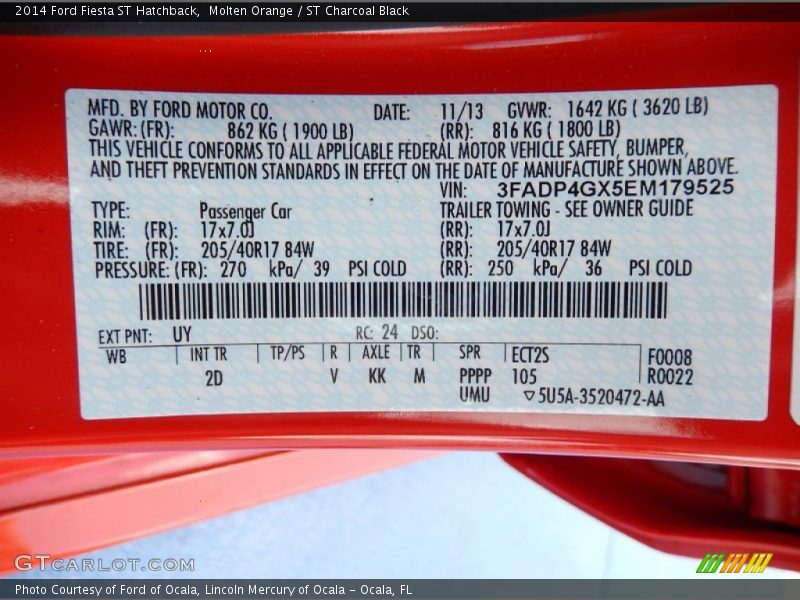 2014 Fiesta ST Hatchback Molten Orange Color Code UY