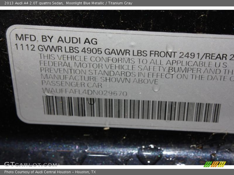 Moonlight Blue Metallic / Titanium Gray 2013 Audi A4 2.0T quattro Sedan