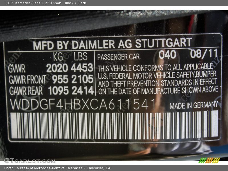 Black / Black 2012 Mercedes-Benz C 250 Sport