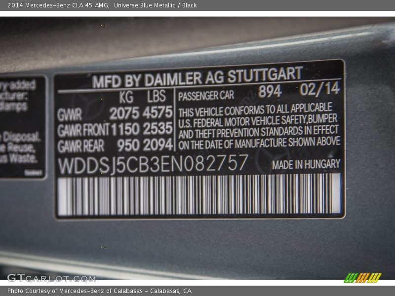 2014 CLA 45 AMG Universe Blue Metallic Color Code 894