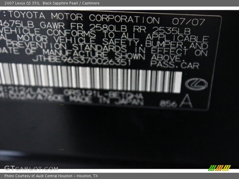 Black Sapphire Pearl / Cashmere 2007 Lexus GS 350