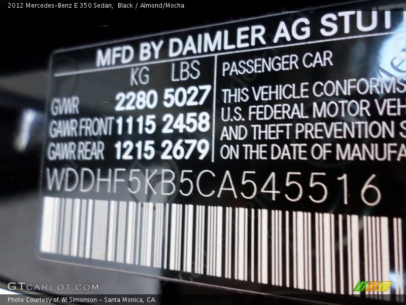 Black / Almond/Mocha 2012 Mercedes-Benz E 350 Sedan