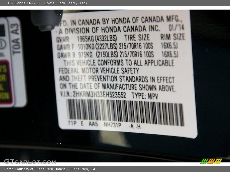Crystal Black Pearl / Black 2014 Honda CR-V LX