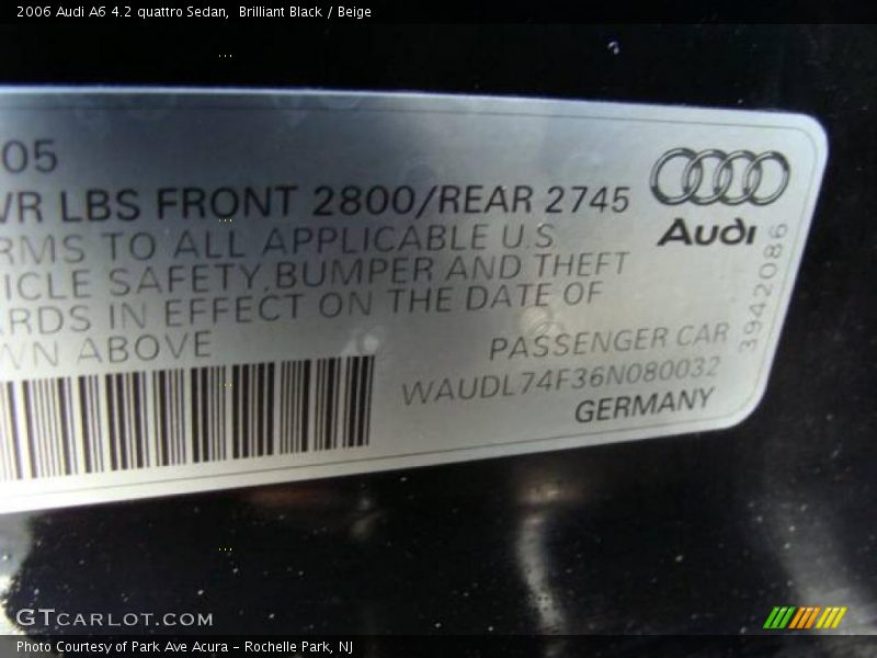Brilliant Black / Beige 2006 Audi A6 4.2 quattro Sedan