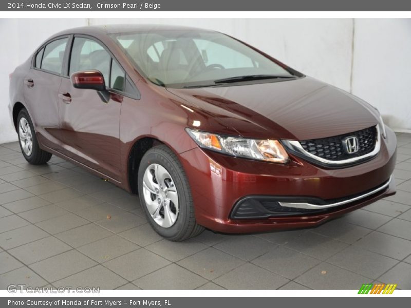 Crimson Pearl / Beige 2014 Honda Civic LX Sedan