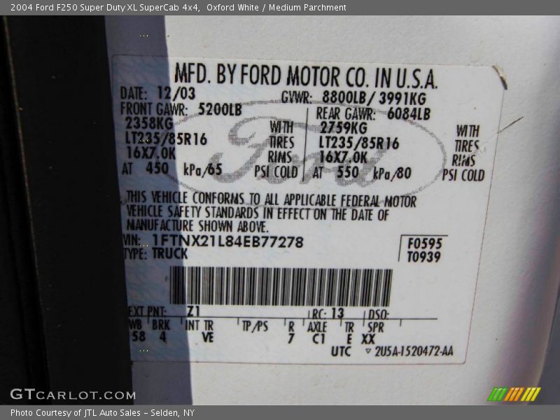 Oxford White / Medium Parchment 2004 Ford F250 Super Duty XL SuperCab 4x4