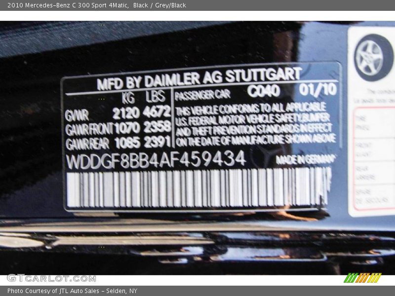 Black / Grey/Black 2010 Mercedes-Benz C 300 Sport 4Matic