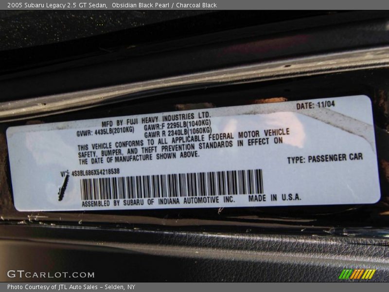 Obsidian Black Pearl / Charcoal Black 2005 Subaru Legacy 2.5 GT Sedan