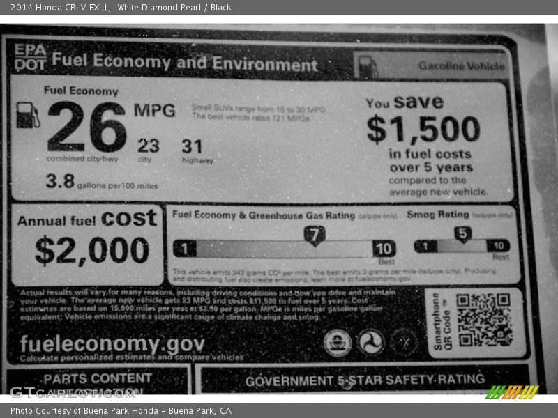 White Diamond Pearl / Black 2014 Honda CR-V EX-L