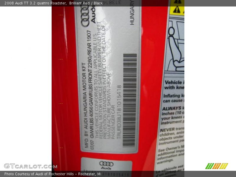 Brilliant Red / Black 2008 Audi TT 3.2 quattro Roadster