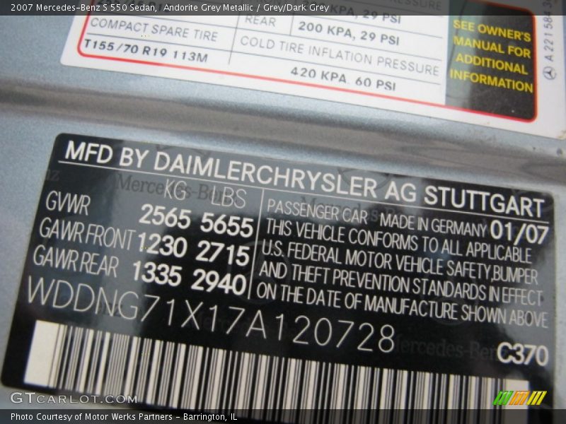 Andorite Grey Metallic / Grey/Dark Grey 2007 Mercedes-Benz S 550 Sedan
