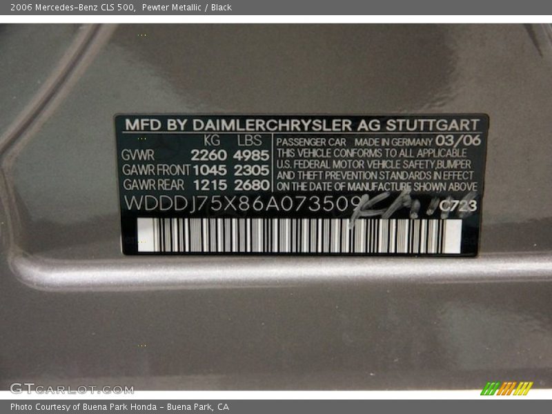 Pewter Metallic / Black 2006 Mercedes-Benz CLS 500