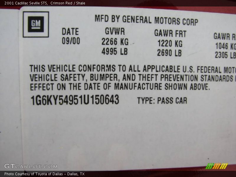 Crimson Red / Shale 2001 Cadillac Seville STS