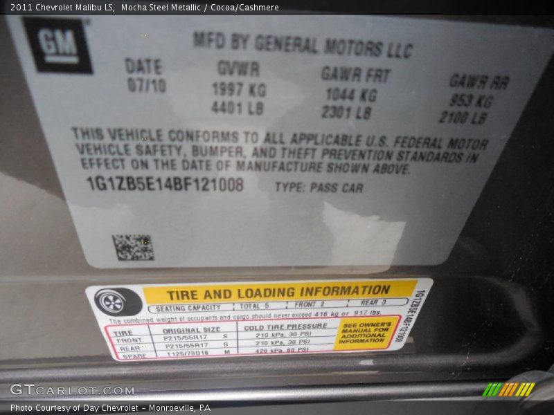 Mocha Steel Metallic / Cocoa/Cashmere 2011 Chevrolet Malibu LS