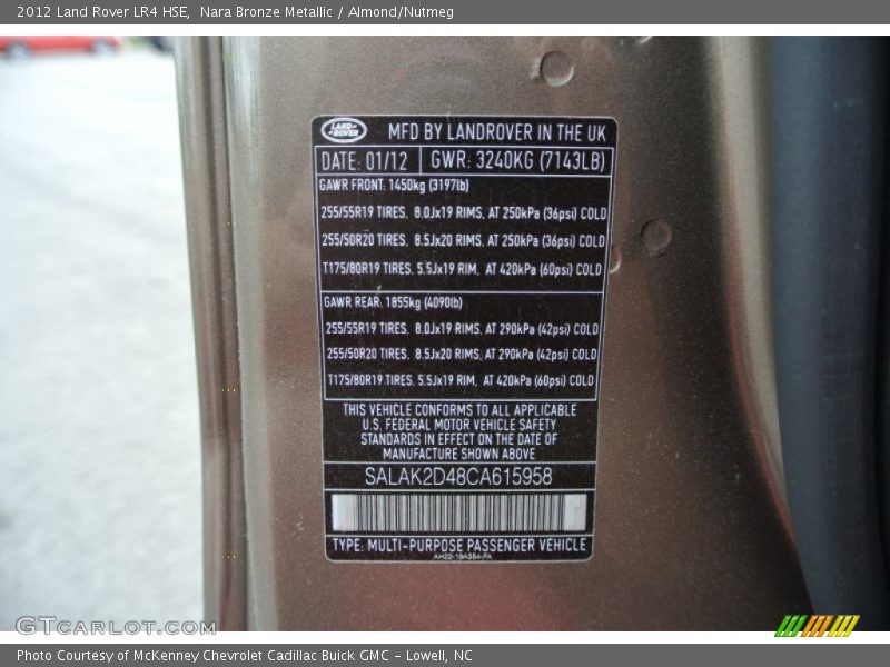 Nara Bronze Metallic / Almond/Nutmeg 2012 Land Rover LR4 HSE