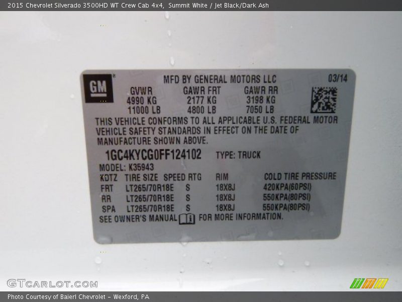 Summit White / Jet Black/Dark Ash 2015 Chevrolet Silverado 3500HD WT Crew Cab 4x4