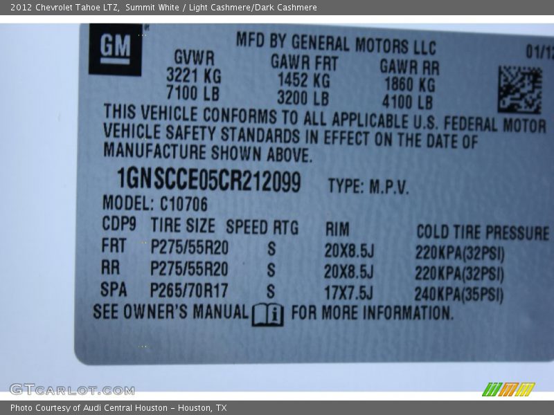 Summit White / Light Cashmere/Dark Cashmere 2012 Chevrolet Tahoe LTZ