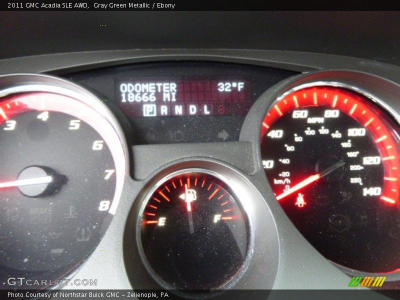 Gray Green Metallic / Ebony 2011 GMC Acadia SLE AWD