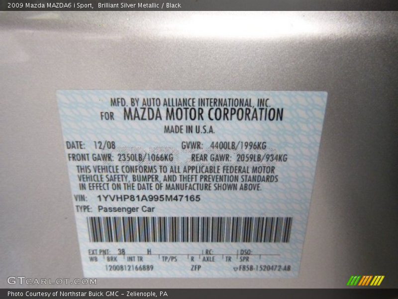 Brilliant Silver Metallic / Black 2009 Mazda MAZDA6 i Sport