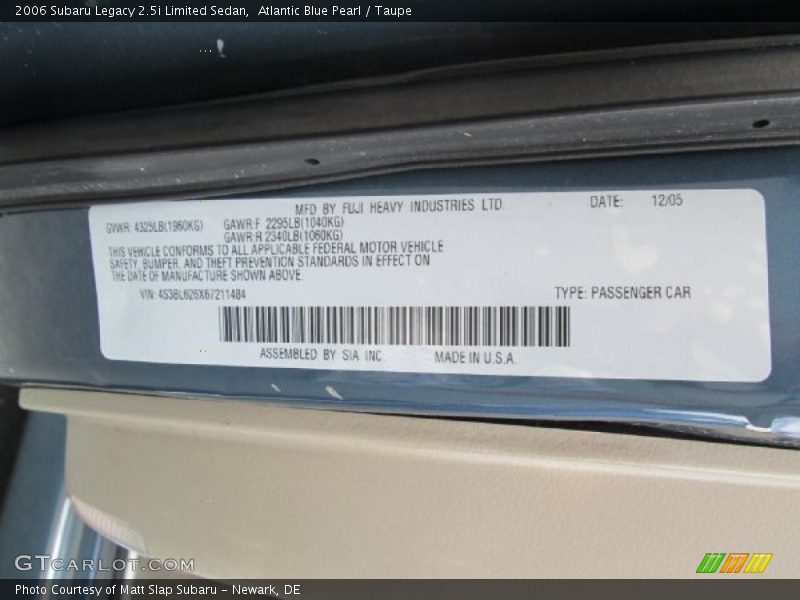 Atlantic Blue Pearl / Taupe 2006 Subaru Legacy 2.5i Limited Sedan