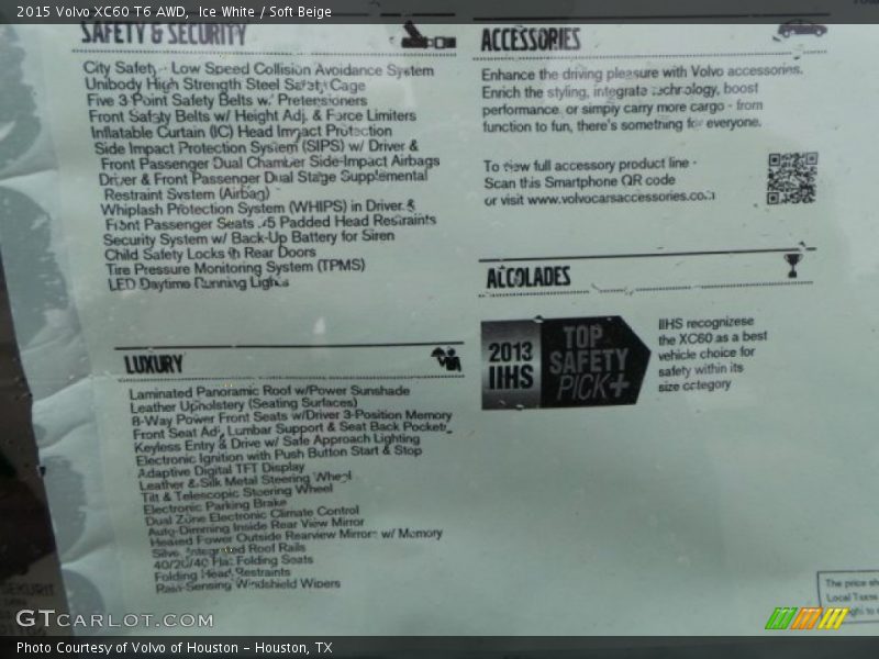 Ice White / Soft Beige 2015 Volvo XC60 T6 AWD