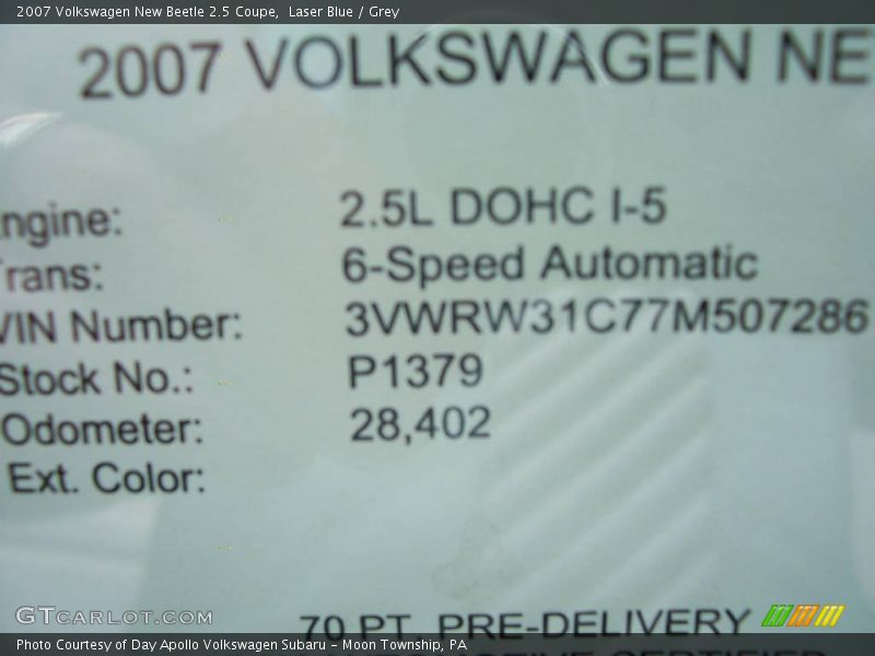 Laser Blue / Grey 2007 Volkswagen New Beetle 2.5 Coupe