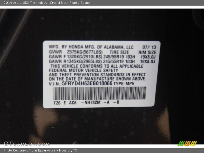 Crystal Black Pearl / Ebony 2014 Acura MDX Technology