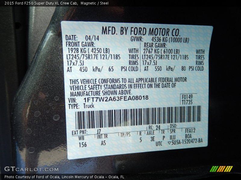 2015 F250 Super Duty XL Crew Cab Magnetic Color Code J7
