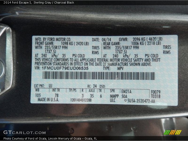 Sterling Gray / Charcoal Black 2014 Ford Escape S