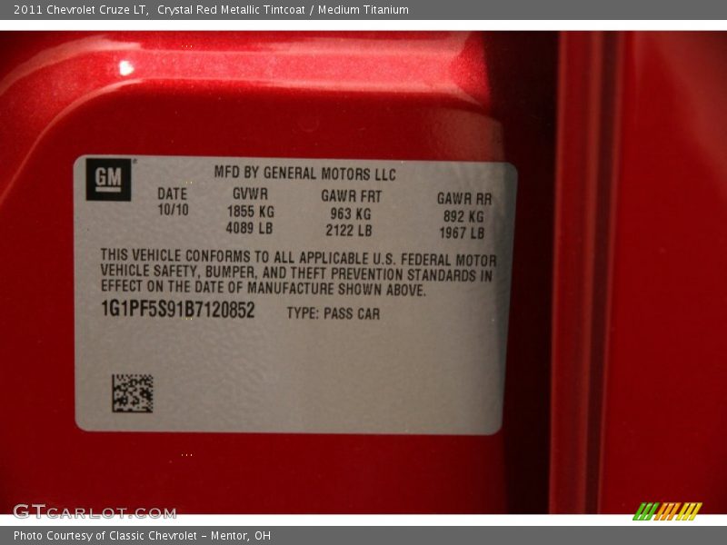 Crystal Red Metallic Tintcoat / Medium Titanium 2011 Chevrolet Cruze LT
