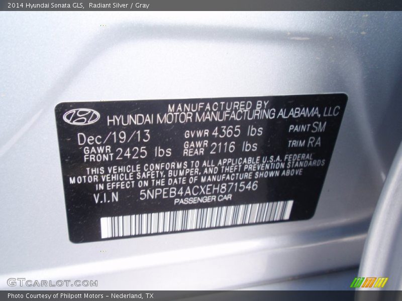 Radiant Silver / Gray 2014 Hyundai Sonata GLS