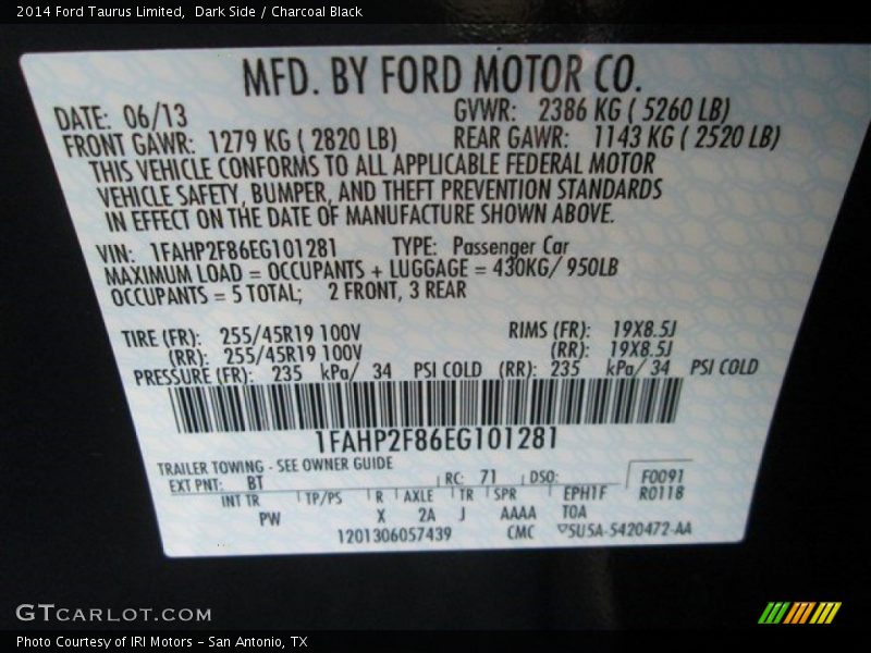 Dark Side / Charcoal Black 2014 Ford Taurus Limited