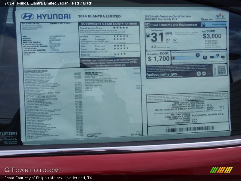 Red / Black 2014 Hyundai Elantra Limited Sedan