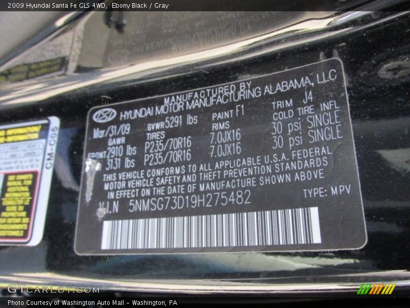 Ebony Black / Gray 2009 Hyundai Santa Fe GLS 4WD