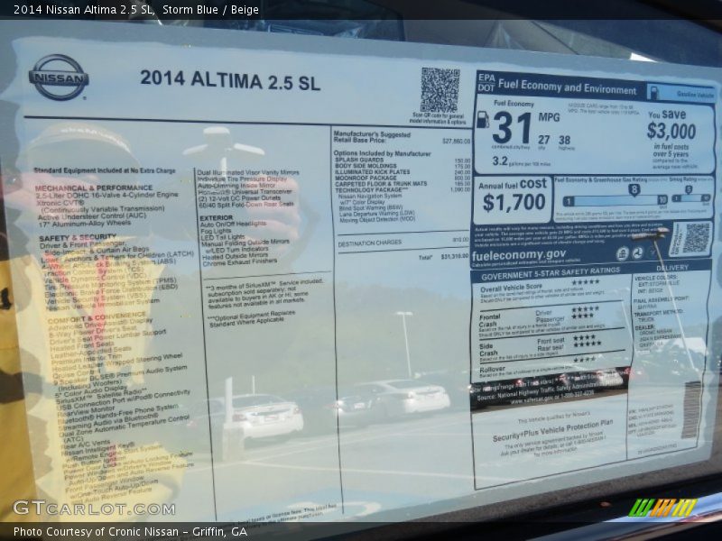  2014 Altima 2.5 SL Window Sticker