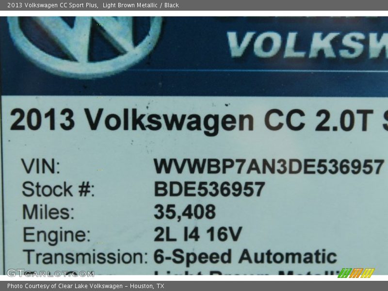 Light Brown Metallic / Black 2013 Volkswagen CC Sport Plus