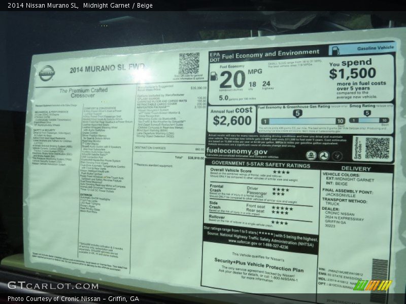 Midnight Garnet / Beige 2014 Nissan Murano SL