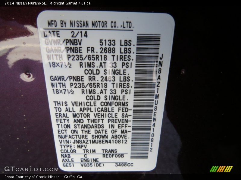 Midnight Garnet / Beige 2014 Nissan Murano SL