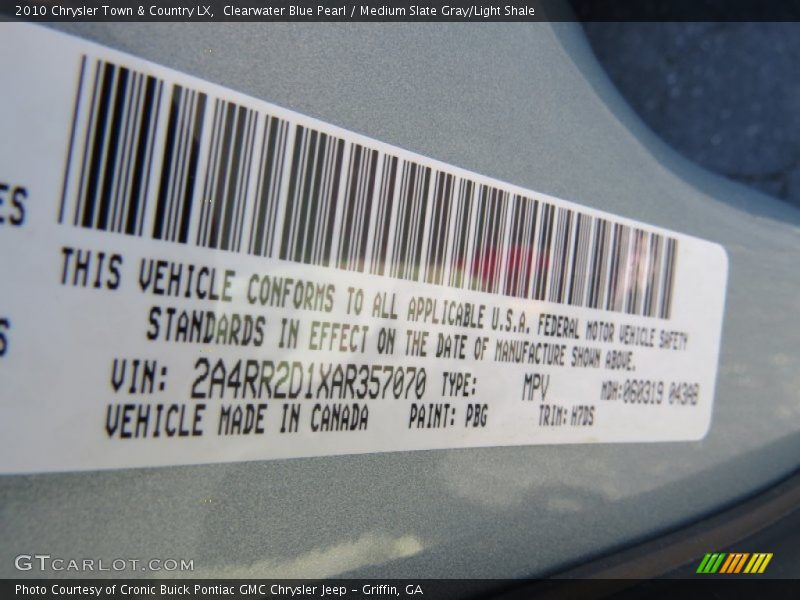 Clearwater Blue Pearl / Medium Slate Gray/Light Shale 2010 Chrysler Town & Country LX