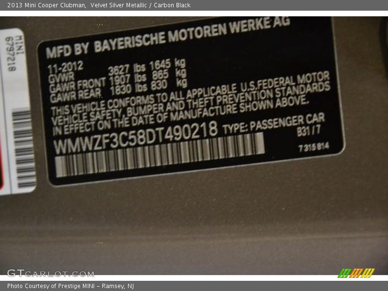 Velvet Silver Metallic / Carbon Black 2013 Mini Cooper Clubman