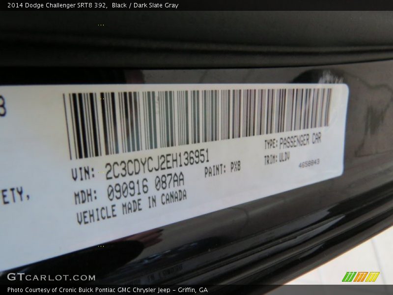 2014 Challenger SRT8 392 Black Color Code PX8