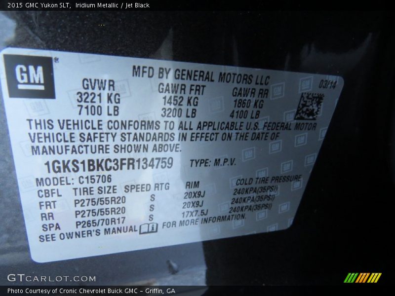 Iridium Metallic / Jet Black 2015 GMC Yukon SLT