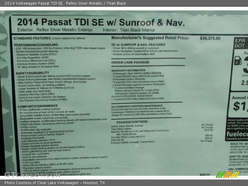 Reflex Silver Metallic / Titan Black 2014 Volkswagen Passat TDI SE
