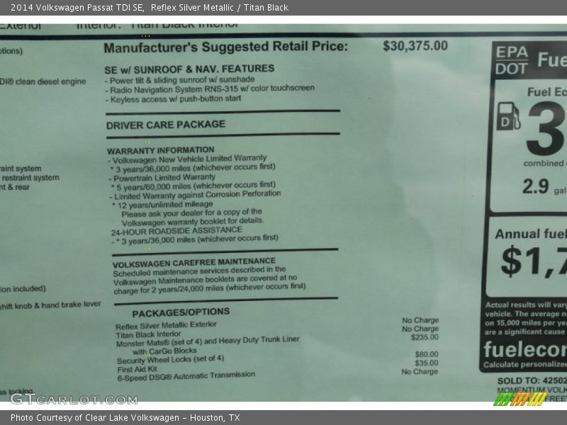 Reflex Silver Metallic / Titan Black 2014 Volkswagen Passat TDI SE