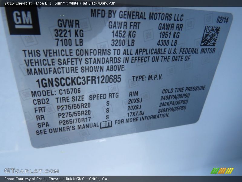 Summit White / Jet Black/Dark Ash 2015 Chevrolet Tahoe LTZ
