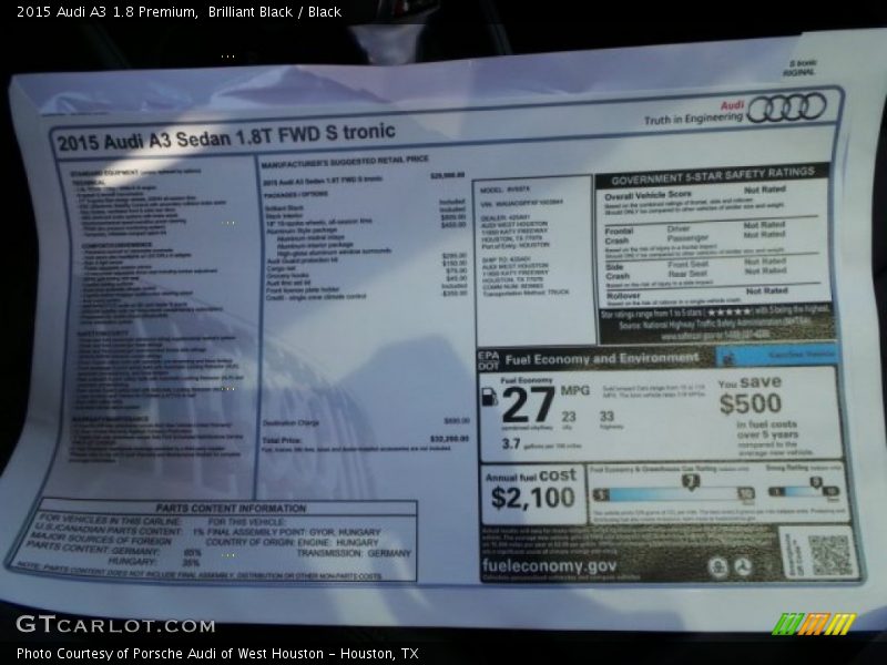 Brilliant Black / Black 2015 Audi A3 1.8 Premium