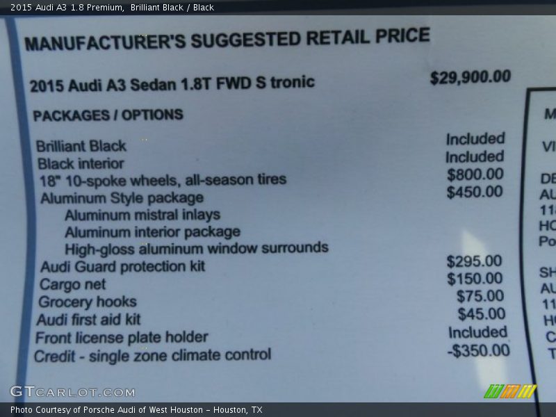 Brilliant Black / Black 2015 Audi A3 1.8 Premium