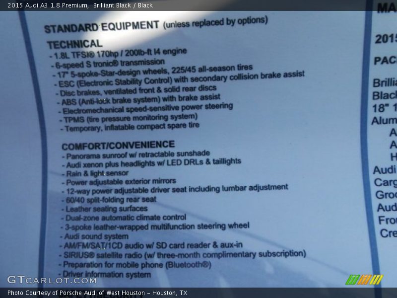 Brilliant Black / Black 2015 Audi A3 1.8 Premium