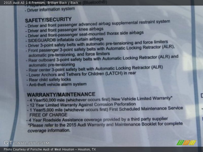 Brilliant Black / Black 2015 Audi A3 1.8 Premium